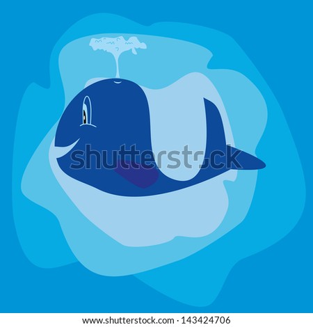 Whale cartoon image, cute and blue.