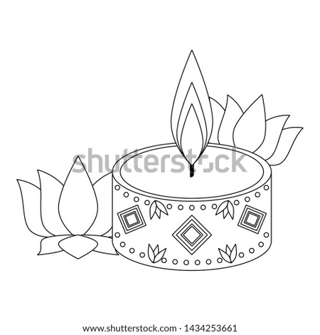 lit candle with lotus flower icon cartoon isolated vector illustration graphic design