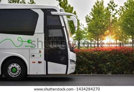 Electric bus. Concept of e-bus with zero emission. Royalty-Free Stock Photo #1434284270