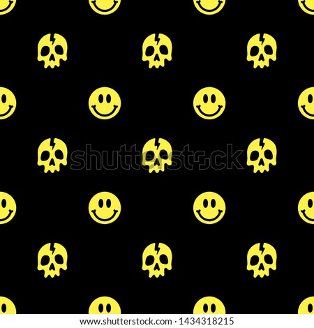 SKULL AND SMILE SEAMLESS PATTERN YELLOW BLACK BACKGROUND