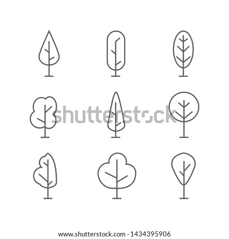 Tree icon,sign,pictogram,symbol  black  set isolated on a white   background  thin line or outline  style.Nature plants