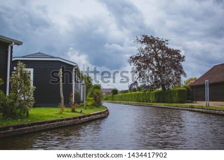 Giethoorn, the Netherlands. Tourist houses near the canal.