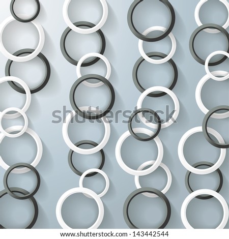 Black and white ringchains with shadows on the grey background. Eps 10 vector file.
