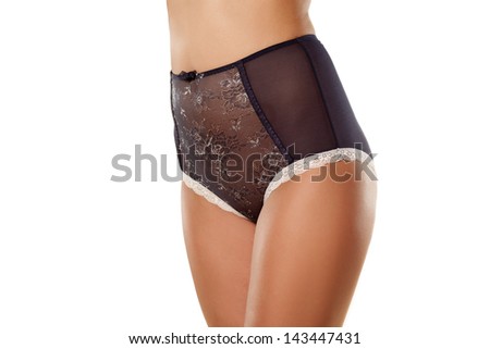 Front View of the feminine hips and panties with high waist Royalty-Free Stock Photo #143447431