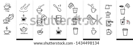 Set of methods of brewing tea and coffee. Preparation instructions. Vector elements for infographics. Set of sign for detailed guideline. Ready for your design.	 Royalty-Free Stock Photo #1434498134