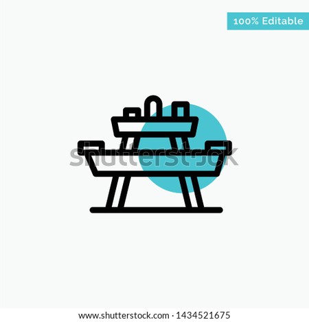 Bench, Food, Park, Seat, Picnic turquoise highlight circle point Vector icon