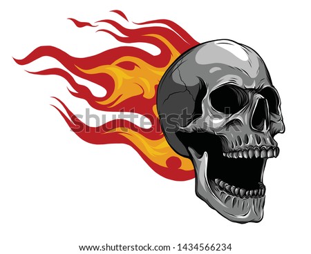 Skull on Fire with Flames Illustration in white background