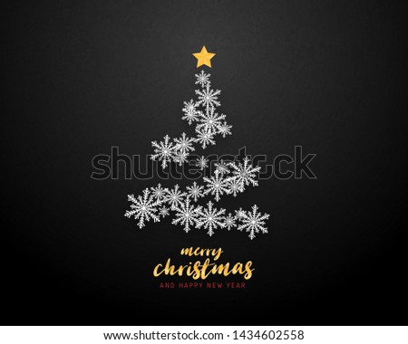 Merry Christmas and Happy new year greeting card in paper cut style background. Vector illustration Christmas celebration snowflakes tree on background for banner, flyer, poster, wallpaper, template.