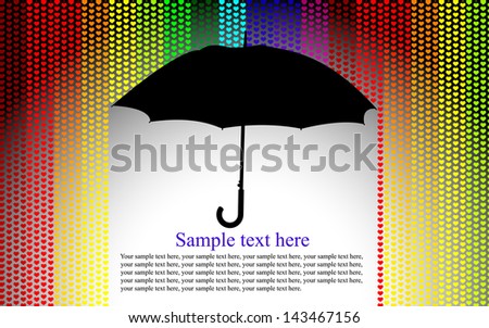 colorful Love card flat umbrella with rain of hearts. Valentine greeting card