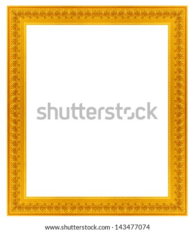 Gold picture frame wooden on white background.