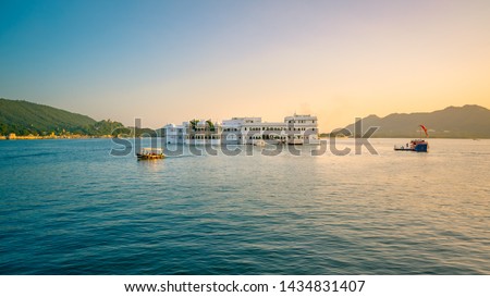The Lake Palace initially called 'Jagniwas' was built between 1743-46 as winter palace by King Jagat Singh II (62nd successor of Mewar royal dynasty) located in Lake Pichola,  Udaipur, Rajasthan. Royalty-Free Stock Photo #1434831407