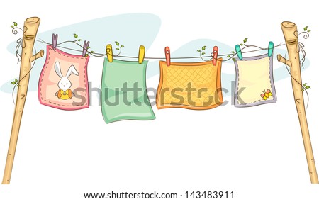 Illustration of Baby Blankets Hanging on a Clothesline