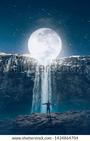 Sutteral moon waterfall in dark, blue color
