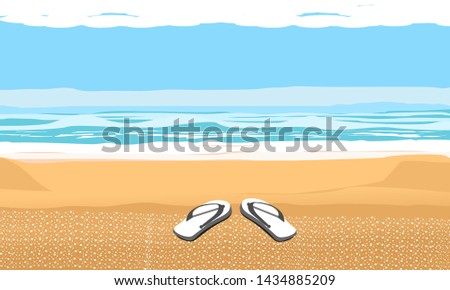 Background for summer beach and vacation. Sandals on sand vector design illustration
