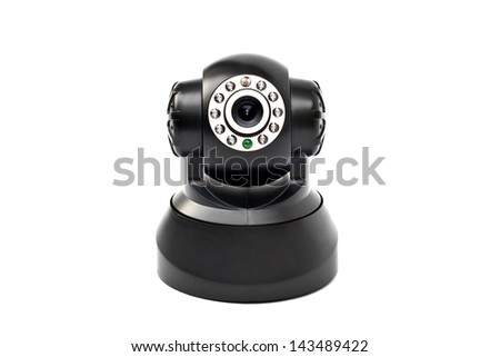 One black camera isolated on white background