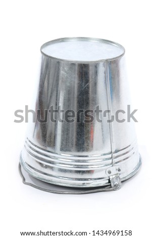 Empty metal bucket isolated on white background. High resolution photo. Full depth of field.