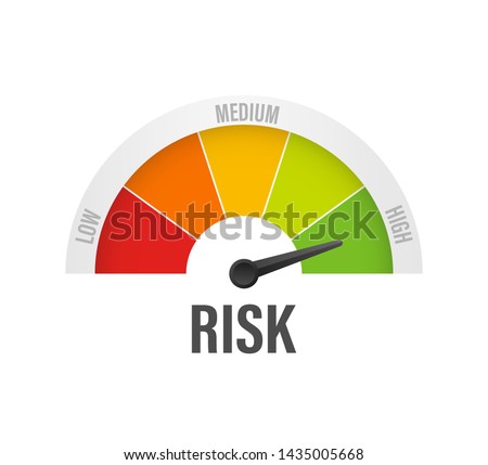 Risk icon on speedometer. High risk meter. Vector stock illustration. Royalty-Free Stock Photo #1435005668