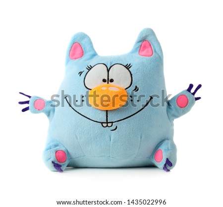 Funny blue toy cat isolated on white background Royalty-Free Stock Photo #1435022996