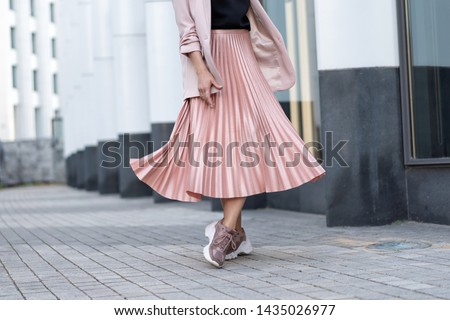 Peach colored A Line Pleated Skirt Royalty-Free Stock Photo #1435026977