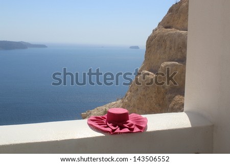 a pink summer hat Greece vacation