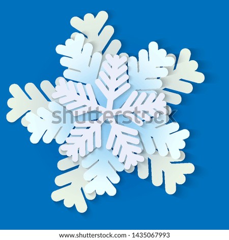 Vector white and blue christmas paper snowflake with shadow. Holiday, New year and Christmas design elements. Modern trend concept
