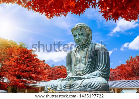 The Great Buddha of Kamakura at autumn season with red leaf, Kanagawa,Japan.
Originally housed in a hall that was destroyed twice in the 14th Century, the great Buddha at Kotoku-in Temple dates fro Royalty-Free Stock Photo #1435197722