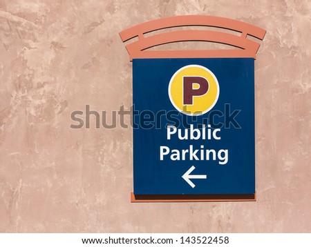 Public parking sign in a city or town