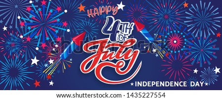 4th July Happy Independence Day holiday banner template with festive fireworks - Vector illustration Royalty-Free Stock Photo #1435227554