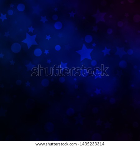 Dark BLUE vector pattern with circles, stars. Colorful illustration with gradient dots, stars. Pattern for design of fabric, wallpapers.