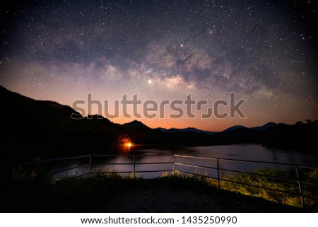 The Milky Way Star beautiful sky Above the Lake