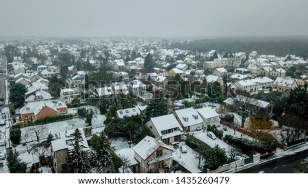Small suburban city in Paris under the snow. Villiers sur Marne, France