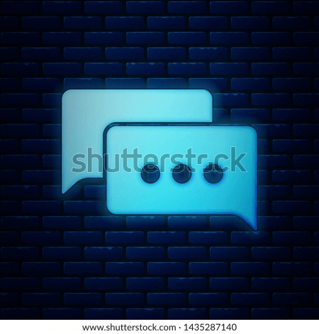 Glowing neon1 Speech bubble chat icon isolated on brick wall background. Message icon. Communication or comment chat symbol.  Vector Illustration