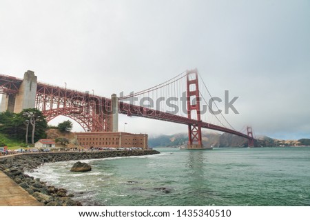 San Francisco. Golden Gate Bridge on a foggy summer morning.