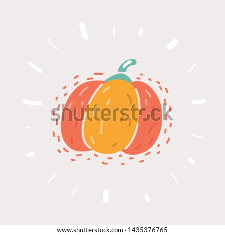 Cartoon illustration of sticker of a cartoon pumpkin. Hand drawn object on white.