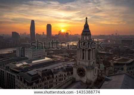 Aerial view of London from St.Paul's Cathedral at the sunset, United Kingdom