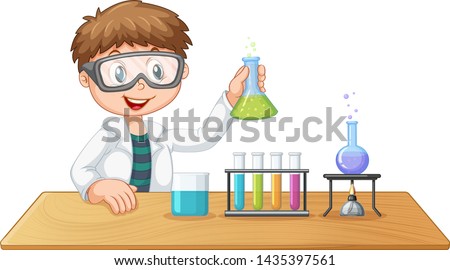 A boy in chemistry class illustration