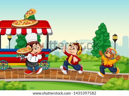 Food truck in the park illustration