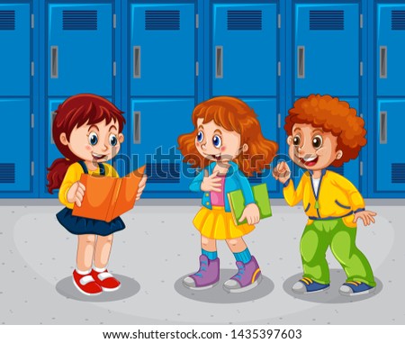Children at the school hallway illustration