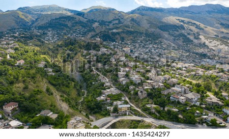 Aerial view of Gjirokastra, beautifull city in Albania
