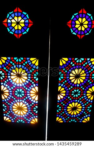 Ancient door with stained glass in Sheki Palace, Azerbaijan
