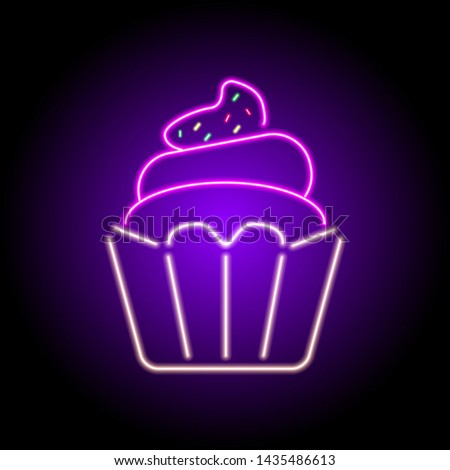 neon cake icon basket with multicolored sprinkles on top on background