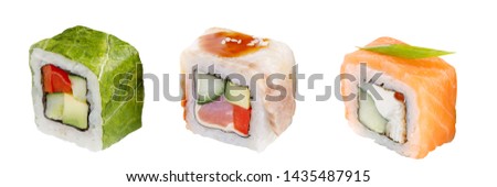 Classic sushi roll. Sushi on a white background. Japanese sushi seafood roll white background. Isolated.