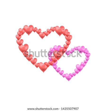 Vector Heart Shaped Ballons, Red and Pink Crossed Love Symbols Isolated on White Background, Festive Wedding Design Elements.