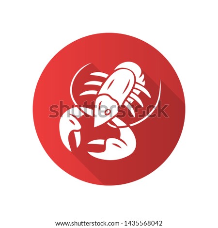 Crayfish flat design long shadow glyph icon. Underwater sea animals, lobster. Healthy nutrition. Vitamin and diet. Seafood restaurant. Nutritious dishes. Food delicacy. Vector silhouette illustration
