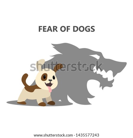 Being afraid of small friendly pet dog. Fear or phobia of dogs. Social anxiety. Psychology and psycho therapy concept. Isolated flat illustration