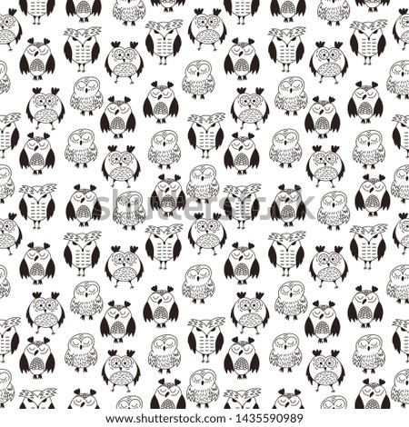 Owl seamless pattern. Hand drawn vector illustration. Different kinds of owl Doodle