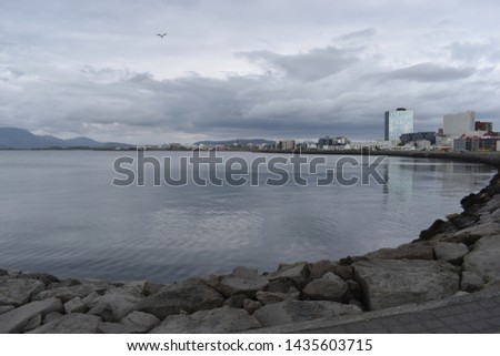 The waterfront at the harbor in Reykjavik in Iceland Royalty-Free Stock Photo #1435603715