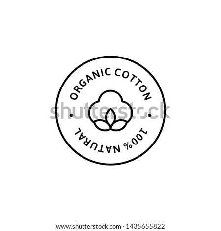 Natural Organic Cotton Liner labels and badges - Vector Round Icon, Sticker, Logo, Stamp, Tag Cotton Flower Isolated on White Background - Natural Cloth Logo Plants Stamp Organic Textiles. Royalty-Free Stock Photo #1435655822