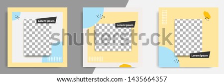 3 Set editable square banner template - abstract, minimal, modern design background in yellow color with fluid wave shape. Suitable for social media post, stories, story, flyer. Vector illustration