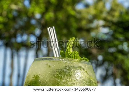 Close up shot of Ice Cold Mojito. High Resolution Photography.